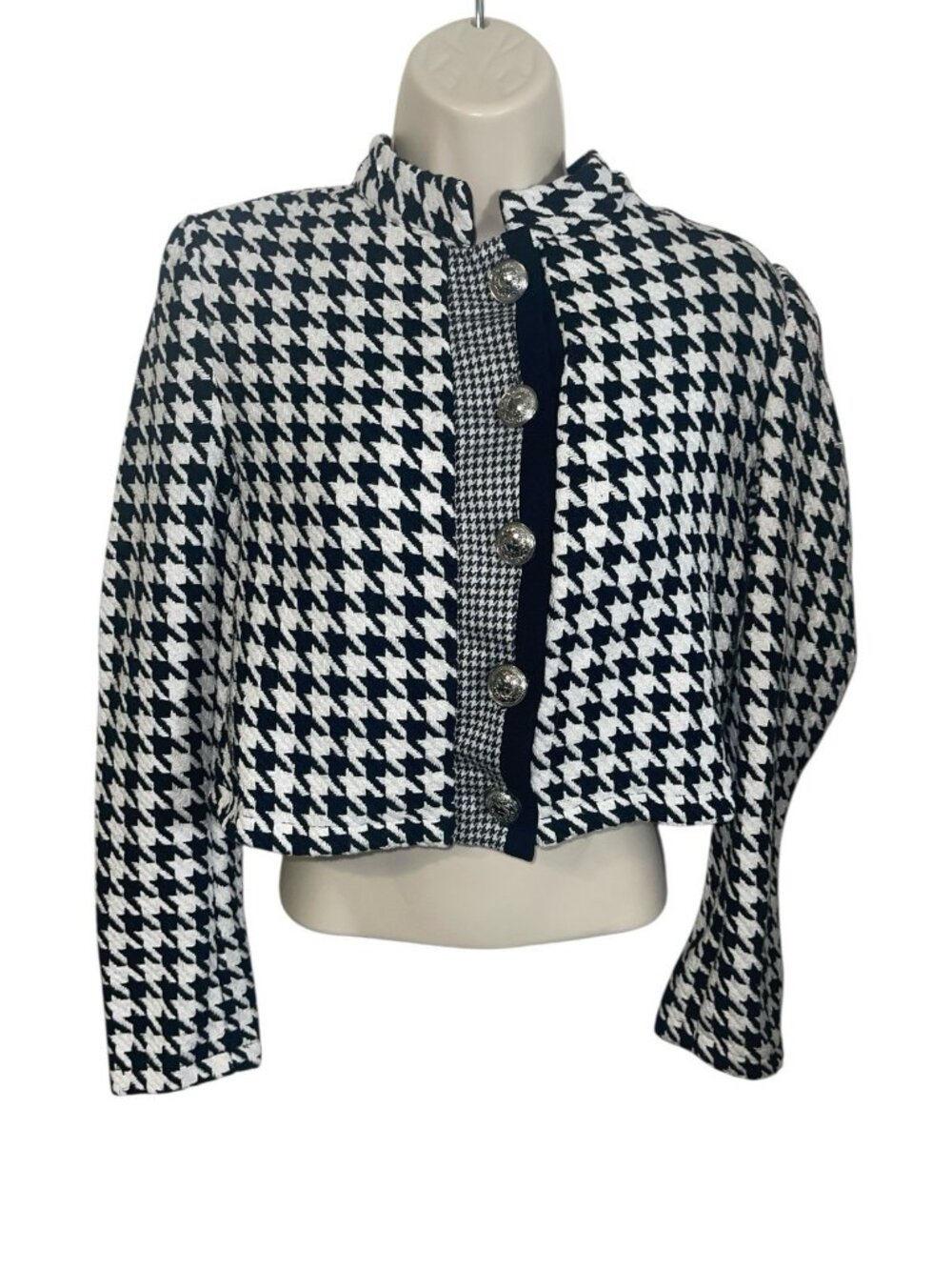 SHEIN Women's Size Small US 4 Black White Houndstooth Cropped Blazer Jacket
